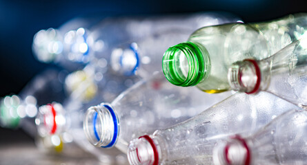 Empty carbonated drink bottles. Plastic waste