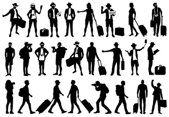 Fototapeta na wymiar Tourist with suitcase SVG, Traveling Tourist silhouette, Tourist SVG, People Traveling SVG, Travel Tourist SVG, Tourist icon, Tourist cut file