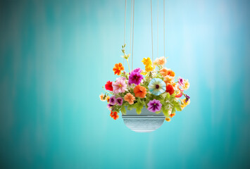 Colorful flower plant in hanging pot