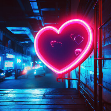 Neon Heart & Speech Bubble: Captivating 2D Icon, Generative AI