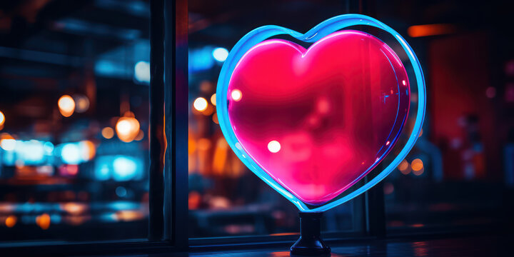 Illuminated Love: Neon Heart Sign, Generative AI