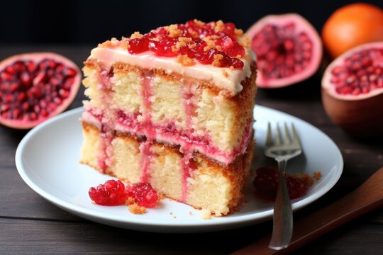 Tasty piece cake with fruits and berry
