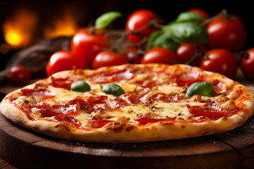 Obraz na płótnie Canvas tomato margarita background food italian pizza meal black copy fast food cheese space. Generative AI.