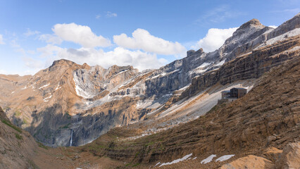 Spectacular view of the Refuge des Serradets with Cirque du Gavarnie at the background and with...