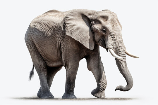 象 （アフリカゾウ）　白背景　AI生成画像　ジェネレーティブAI
