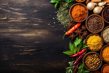 Obraz na płótnie Canvas indian spice food background seasoning organic herb powder dry ingredient cooking. Generative AI.