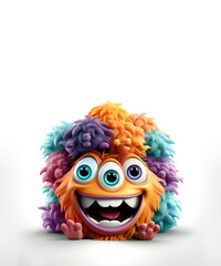 Happy colorful monster halloween head face isolated white background generative ai