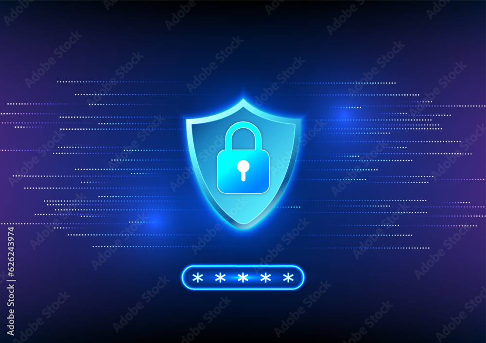 Poster security technology the lock inside the shield is a security technology in the internet network. ver
