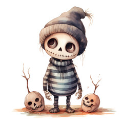 Cute Skeleton Halloween Watercolor