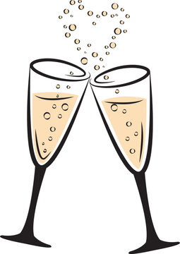 Champagne glasses wih heart shaped champagne bubbless, casual style