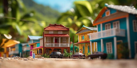 Vibrant Caribbean Charm Colorful Wooden Houses on an Island Paradise AI generated