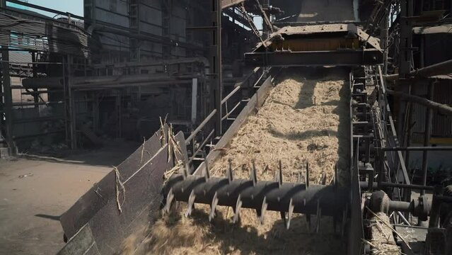 A sugarmill producing sugar in Uttar Pradesh, India.