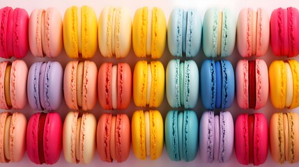 Chromatic Delights - Multicolor Macarons in Bold Vertical Stripes on Colorful Background, generative AI	