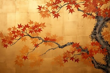 Autumn Maple Vintage Japanese Painting. Generative AI