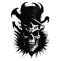 Captain skull vector, Pirate skull vector black outline illustration on white background.