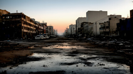 Fototapeta na wymiar Destroied city street