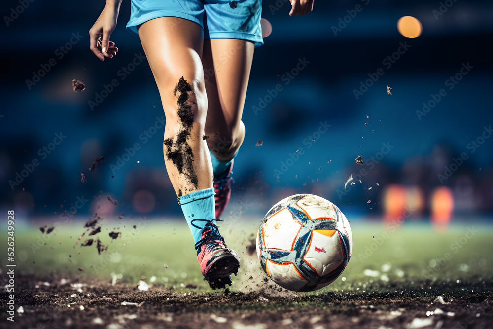 Wall mural woman soccer player kicking ball ai generated art