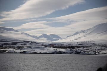 snow covered mountains and the sea - Iceland