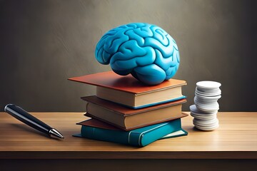 human brain with books generated by AI tool                               

