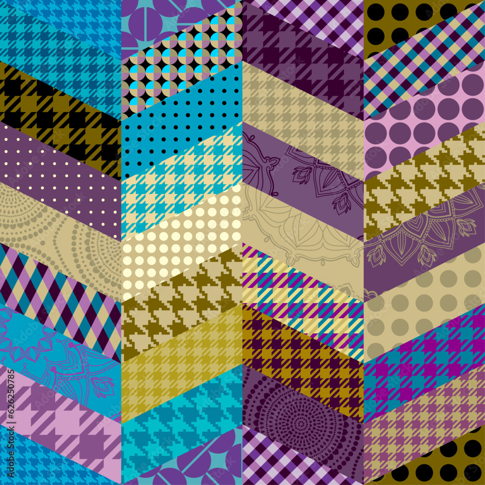 Poster Geometric abstract pattern. Textile patchwork plaid style. Seamless vector pattern.