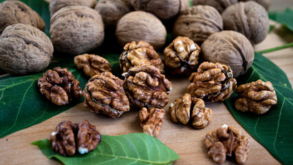 Nuts. Walnut kernels without shells.