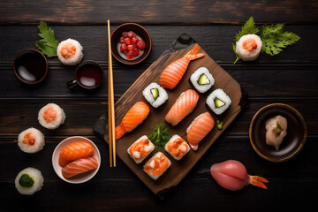 sushi food asian roll seafood fish japanese healthy rice fresh. Generative AI.
