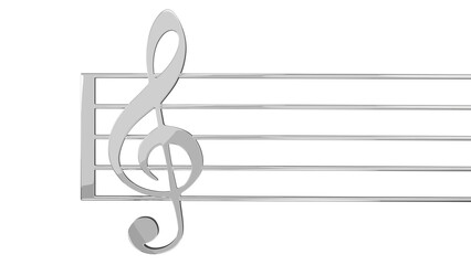Silver treble clef or violin key isolated on white and transparent background. Music concept. 3D render © Artem