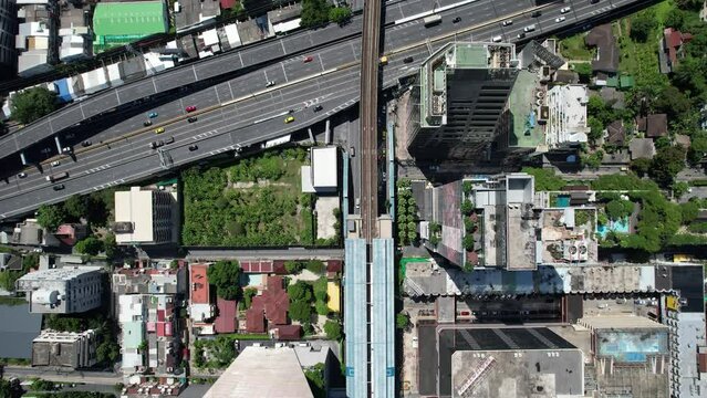 Aerial view of Ploenchit road in Bangkok Downtown, financial district and business center, Thailand