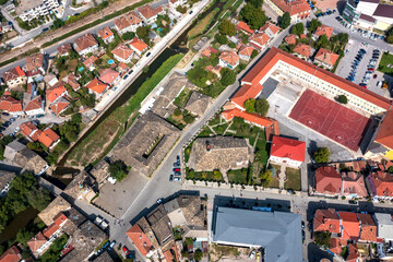 Aerial view of the city center of the Bulgarian town Tryavna