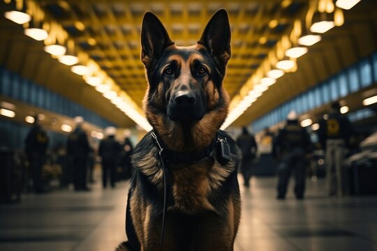 German Shepherd Service and Police Duties at the Airport. AI