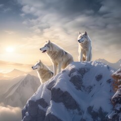 Obraz premium A few wolves standing on top of a hill