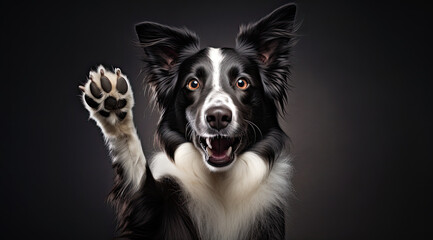 Dog showing hello goodbye high five gesture, generative ai