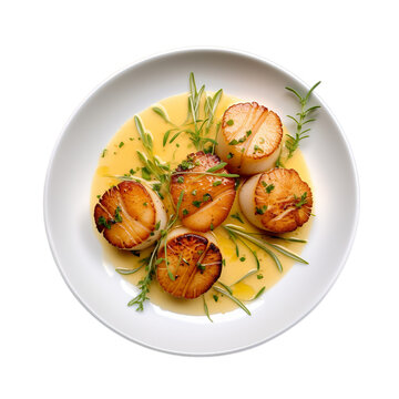 Top view of Pan-Seared Scallops with Champagne Beurre