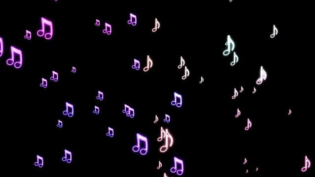 Animation flow glow music notes on green background. 4K. Template for music video clip or music compositions. 