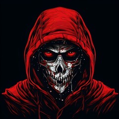 halloween skull with red horns and wings