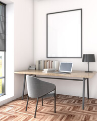 An armchair with books, picture frames, and lamp by the window in natural light is perfect for any home decor or interior design inspiration. The warm inviting atmosphere you feel relaxed 3Drender
