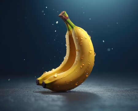 Fresh ripe bunch of banana fruit with water drops. Clipping path and full depth of field. Generative AI
