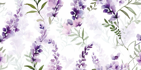 Lavender pressed dried flowers. Seamless pattern with Lavender floral plants. Seamless stylized watercolor flower pattern. Tiled and tillable, Wallpaper, wrapping paper design, textile, scrapbooking - obrazy, fototapety, plakaty
