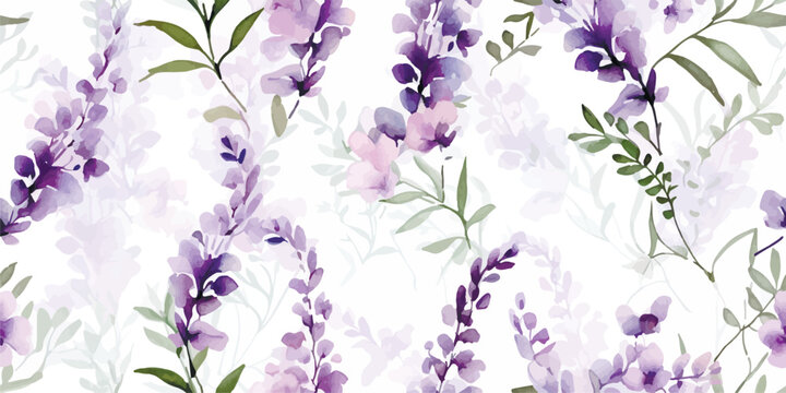 Lavender pressed dried flowers. Seamless pattern with Lavender floral plants. Seamless stylized watercolor flower pattern. Tiled and tillable, Wallpaper, wrapping paper design, textile, scrapbooking