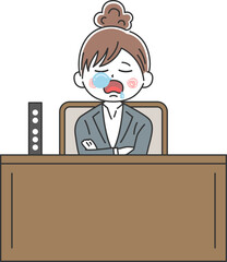 議会で居眠りをする、女性議員のイラスト