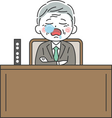 議会で居眠りをする、年配議員のイラスト