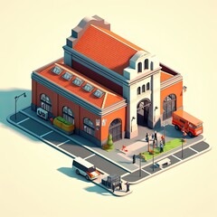 Railway station 3d cartoon illustration - Generative AI.