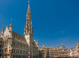 Fototapeta na wymiar Brussels, Belgium: Panorama View of the Historical City Center Buildings of the Gran Place Square, Unesco Site