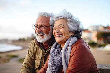 Fototapeta An elderly Hispanic couple enjoying outdoors, their love palpable, reflecting a Latin American immigrant's fulfilling retirement obraz