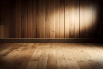 wooden room with wooden floor and light from the window, abstract background. AI Generated.