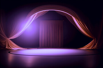 Stage with curtains and spotlights, AI Generated.