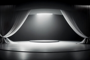 Stage with curtains and spotlights, AI Generated.