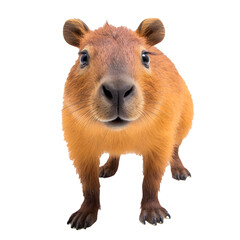 Fototapeta premium Capybara looking forward full body shot on transparent background cutout - Generative AI