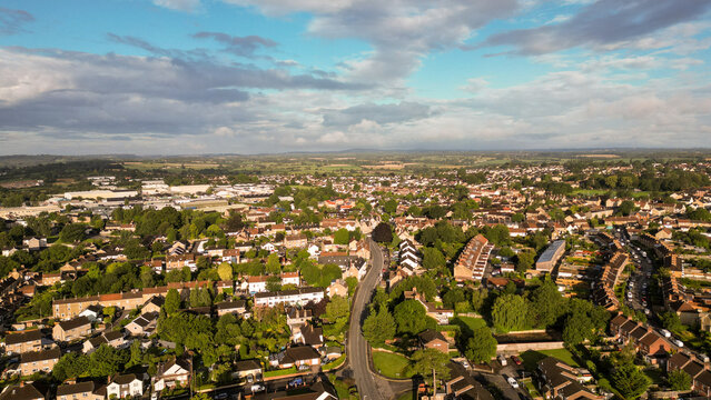 Drone view of Frome small town in United Kingdom near Bath.