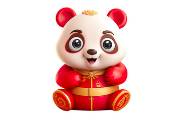 cute Chinese new year panda smiling, white isolated background PNG